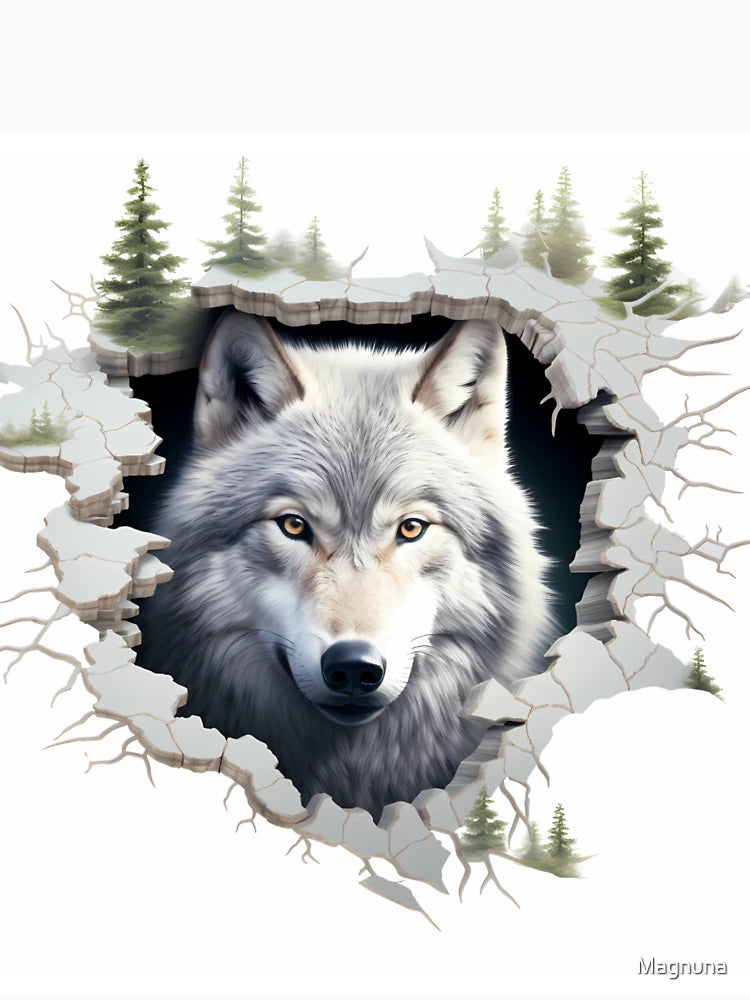 3D Wolf in a Hole Forest