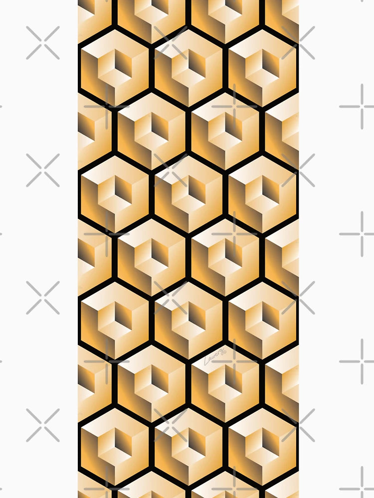 3D GOLD 'CUBE in CUBE' GEOMETRIC PATTERN ILLUSION on Black Background (Cube v3 GOLD on BLACK) ©