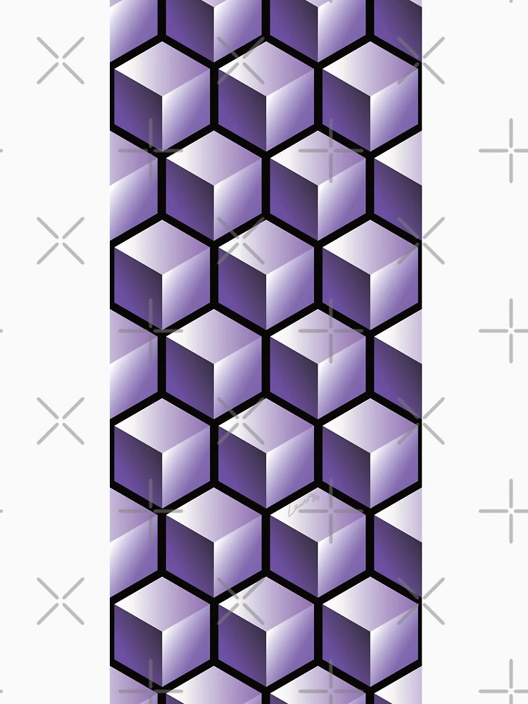 3D PURPLE CUBE GEOMETRIC PATTERN on Black Background (v1PURPLE on BLACK) ©