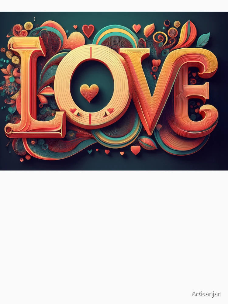 1960's style LOVE design orange and turquoise.