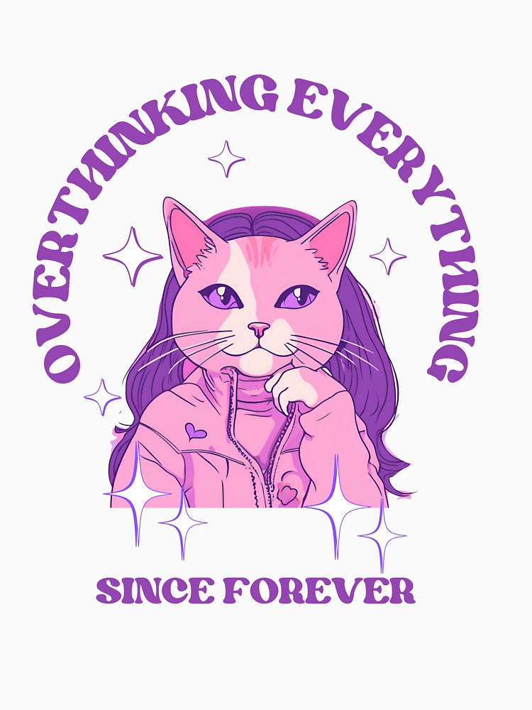 Overthinking Feline in Pink and Purple