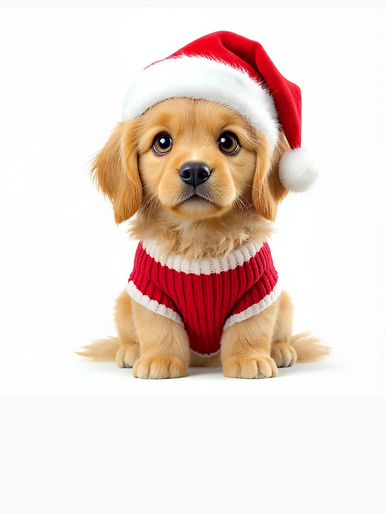 Adorable Golden Retriever Puppy in Santa Hat – Cute Christmas Dog Art