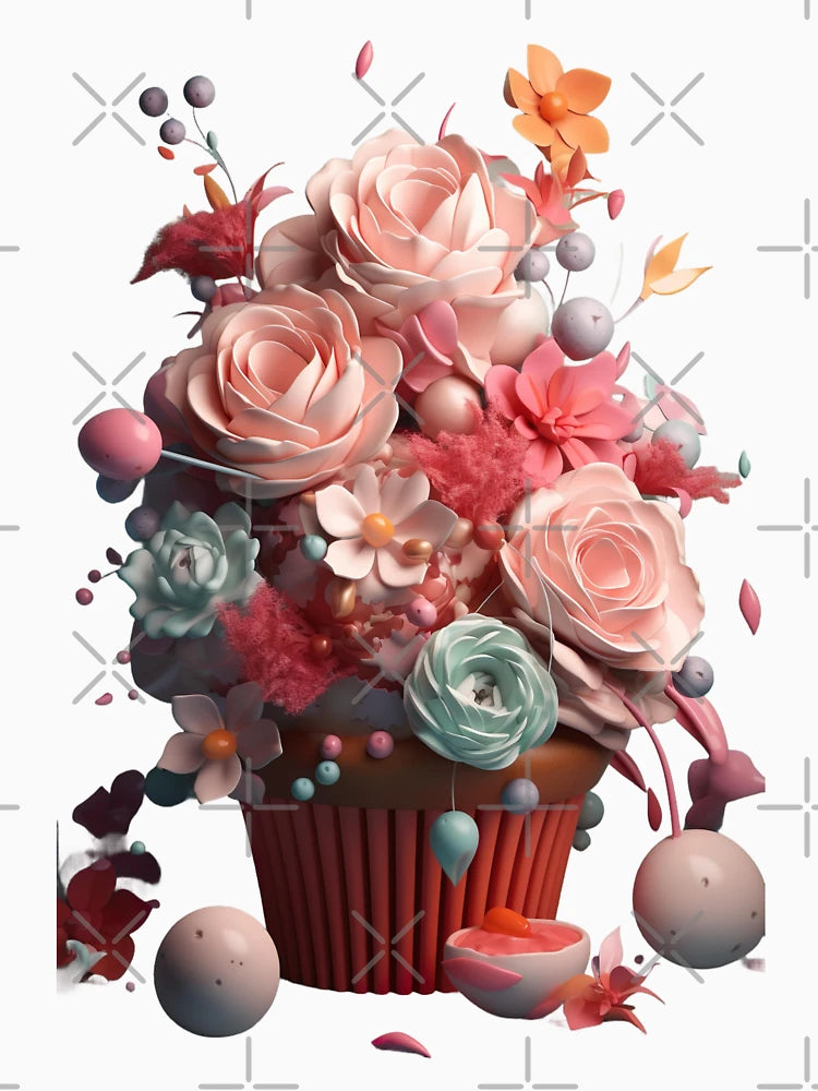 Dreamy Flowery Cupcake - 3D render in pastel colors
