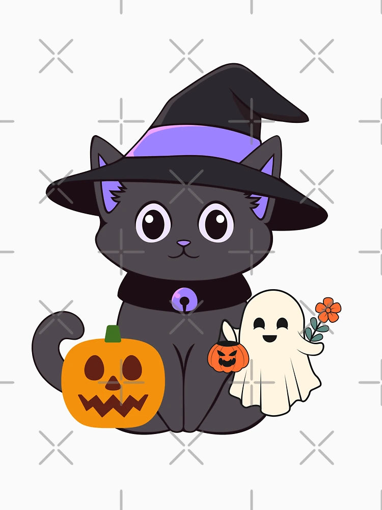Adorable Halloween Cat with Pumpkin and Ghost – Sweet & Spooky Fun