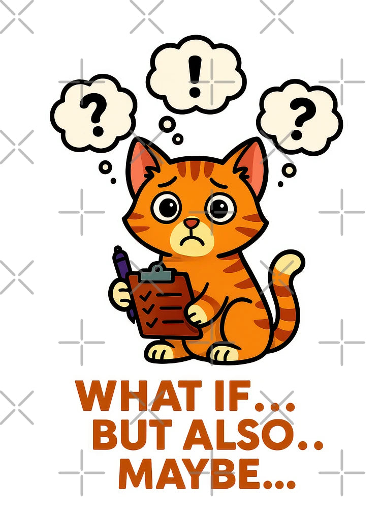Overthinking Cat Anxiety - What If But Also Maybe Mental Health Humour Design