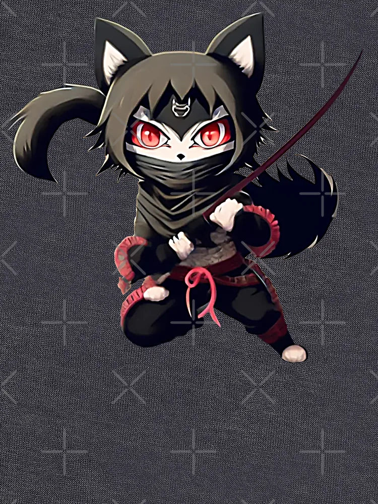 3D Anime Feline Ninja Hero Ready with Sword Drawn and Pink, Black and Grey Tones