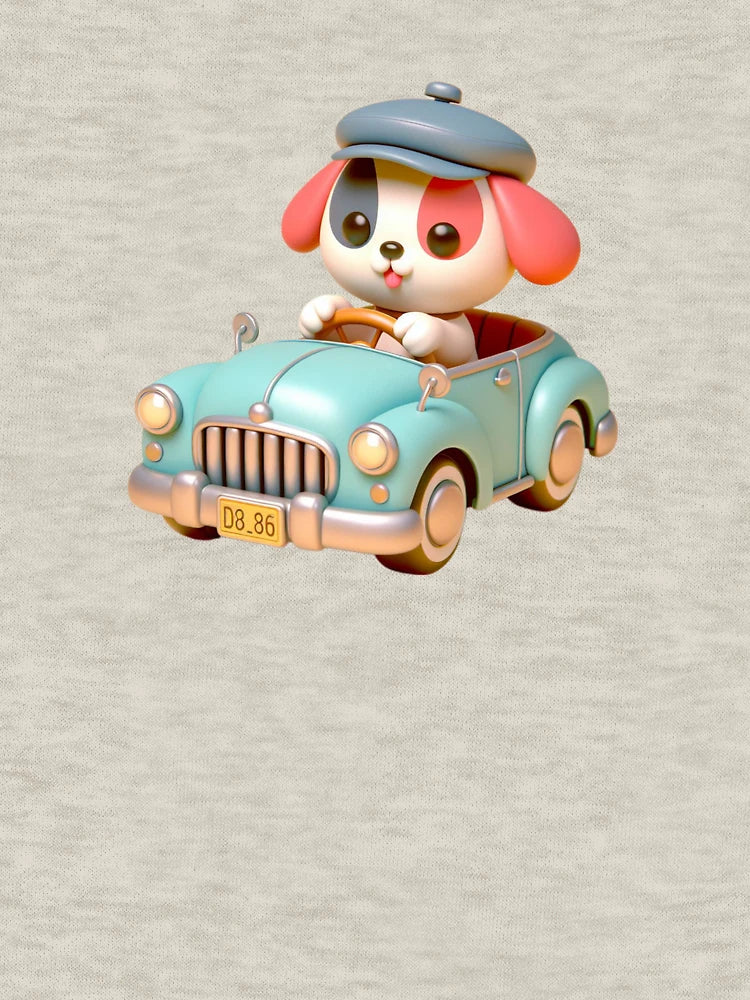 3D Cute Dog Riding a Car, Cute Dog Riding a Car, Adorable Kawaii Dog Riding a Car