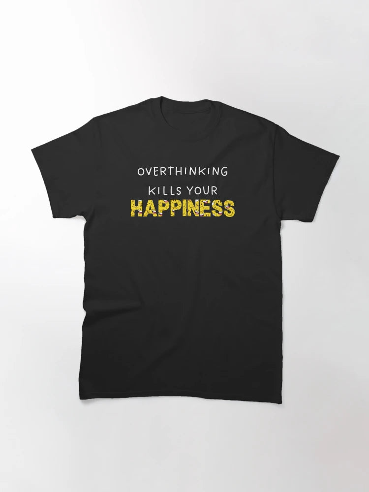 Overthinking Kills Your Happiness, letters filled with Yellow Smileys pattern