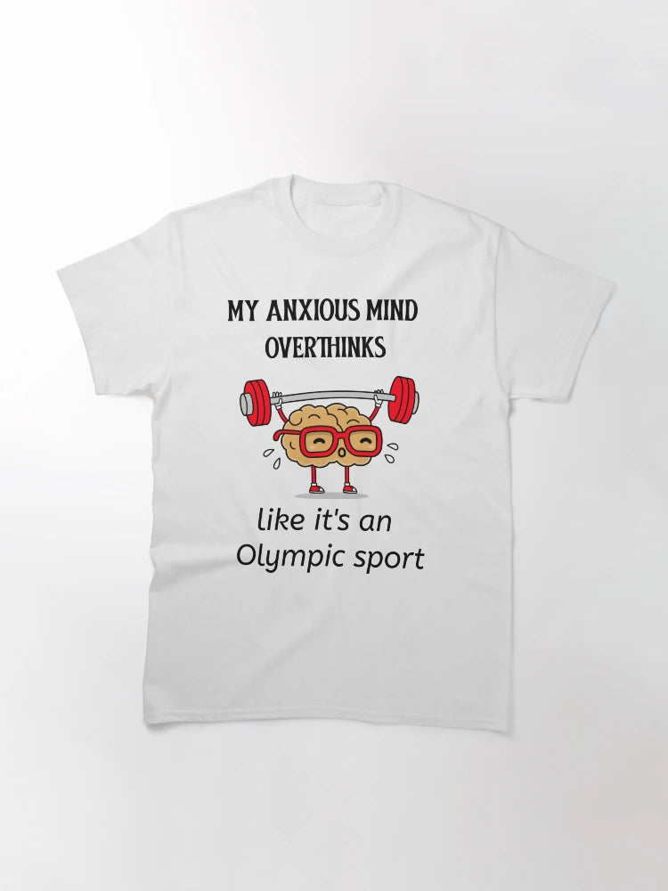 Overthinking anxious mind light coloured t-shirt.