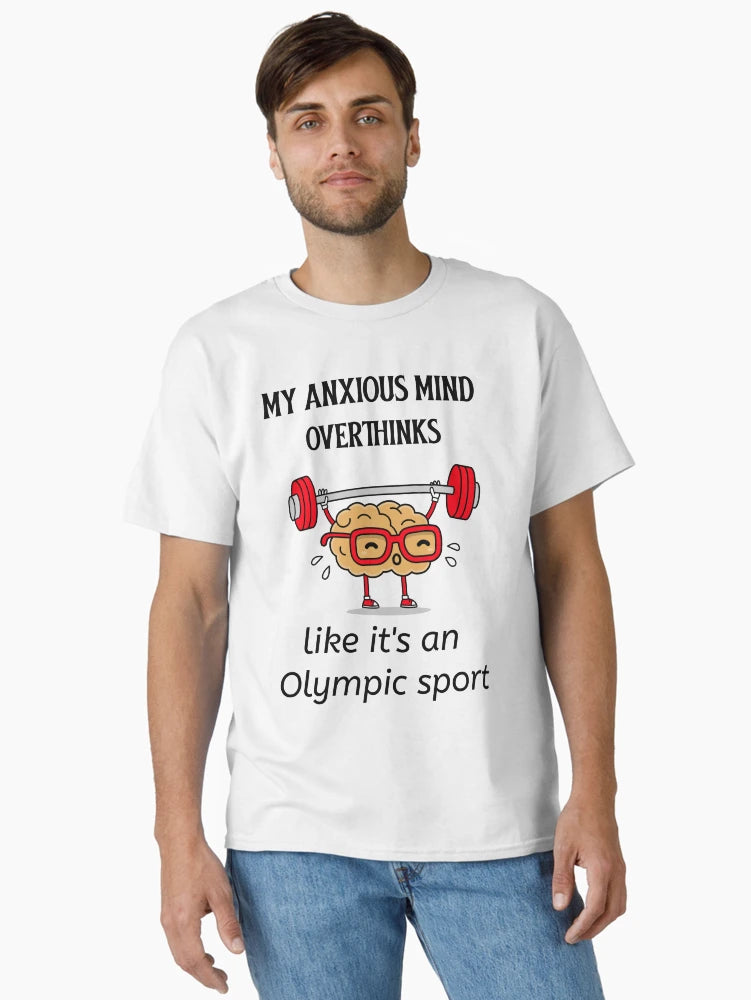 Overthinking anxious mind light coloured t-shirt.