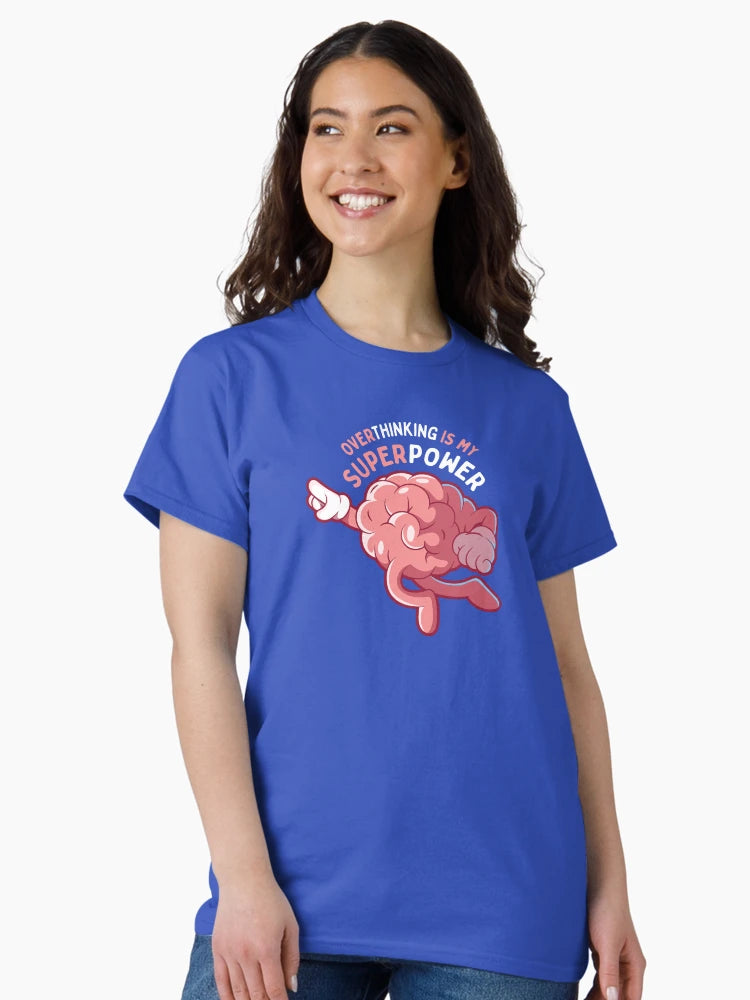 Overthinking Is My Superpower: Funny Pink Brain Soaring Through Thoughts