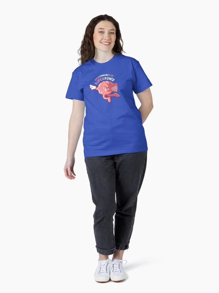 Overthinking Is My Superpower: Funny Pink Brain Soaring Through Thoughts