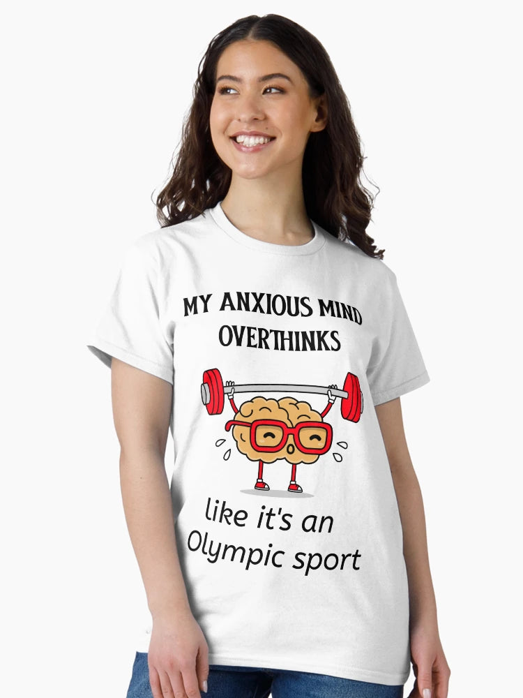 Overthinking anxious mind light coloured t-shirt.