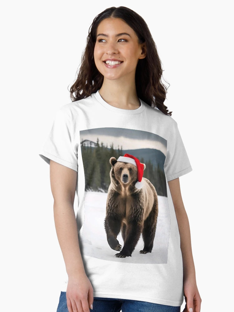 Grizzly bear with santa hat