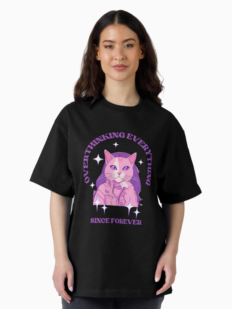 Overthinking Feline in Pink and Purple