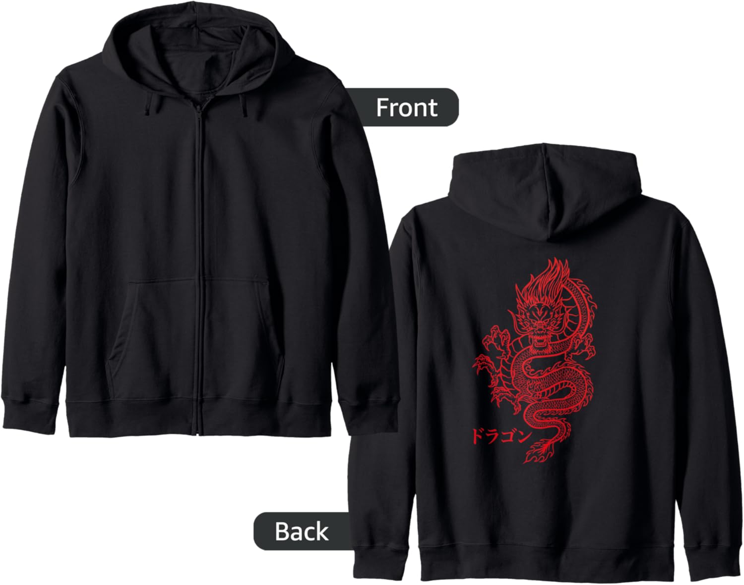 Dragon with Japanese characters on the back Kanji Aesthetic Zip Hoodie