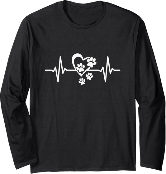 Dog Paw Print Heartbeat Dog Mom Paw Dog Lover Long Sleeve T-Shirt
