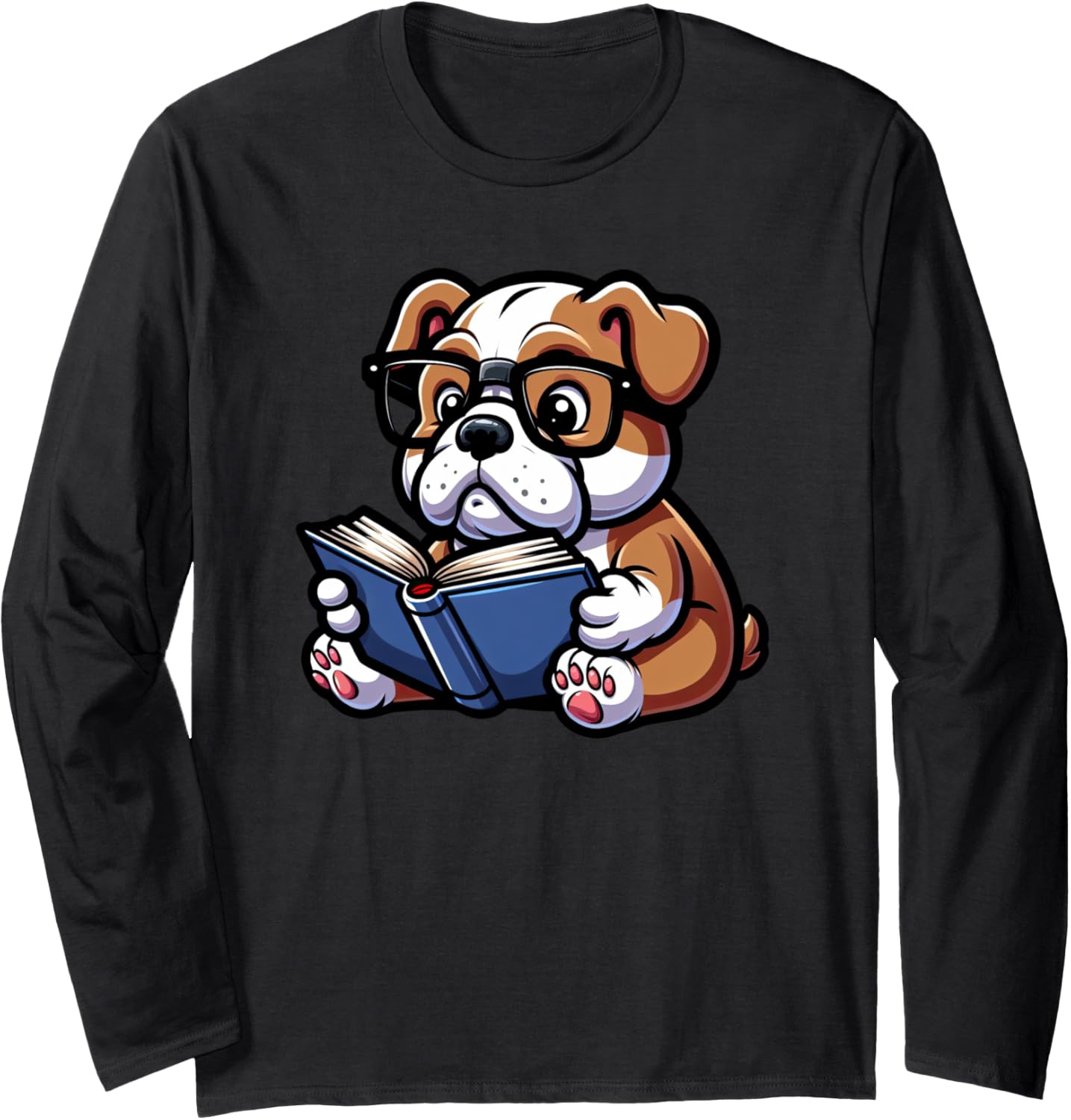English Bulldog Reading Funny Dog Book Lover Long Sleeve T-Shirt