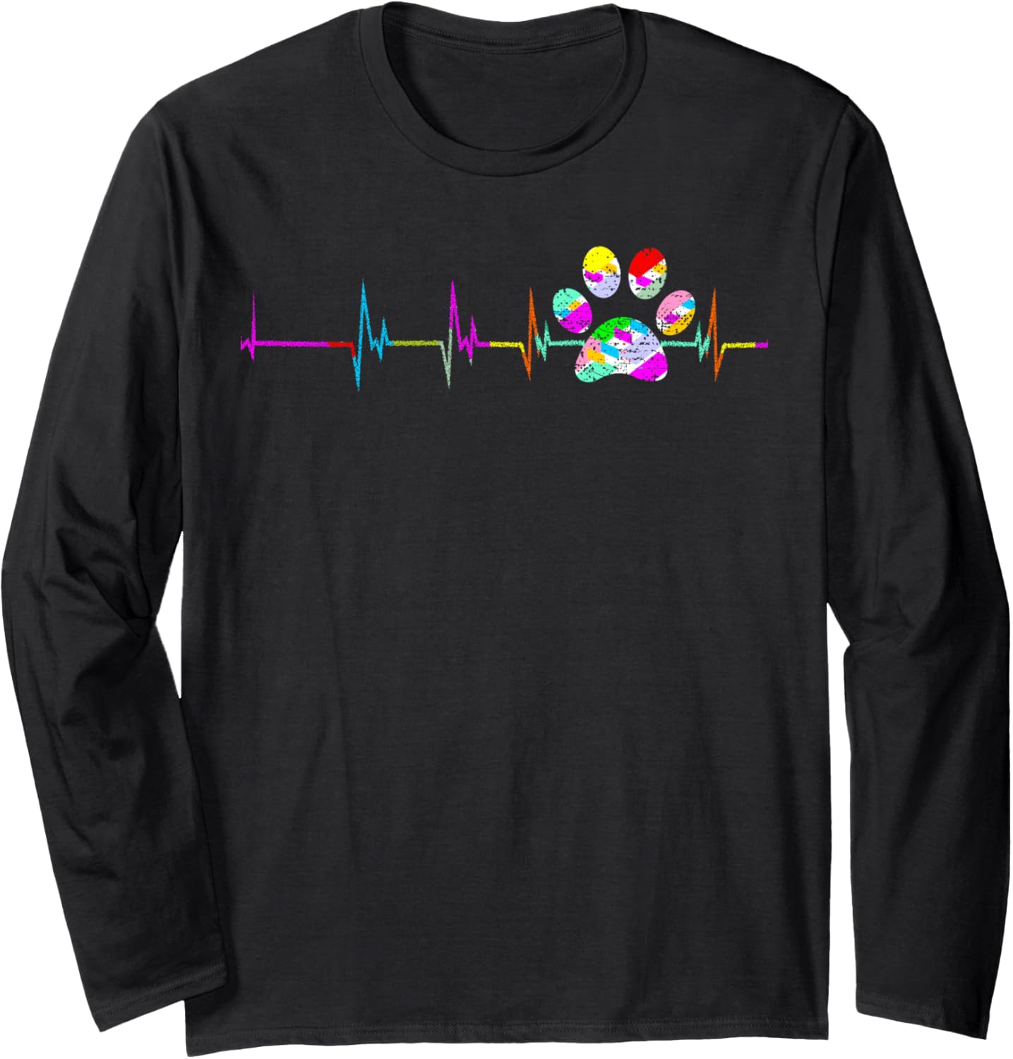 Dog Paw Print Heartbeat Shirt Women Girls Mom Love Dogs Long Sleeve T-Shirt