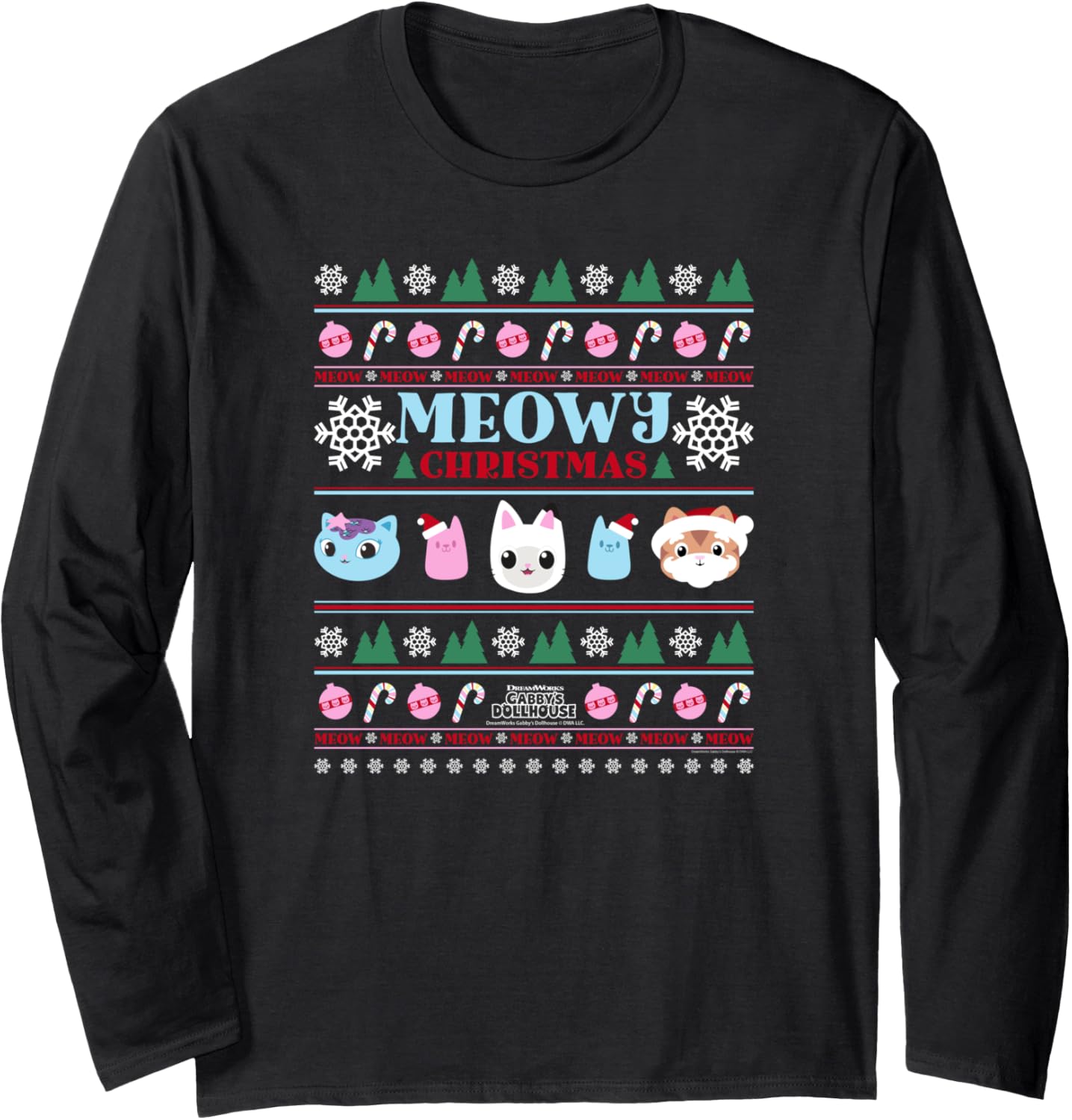 DreamWorks Gabby’s Dollhouse Meowy Christmas Ugly Sweater Long Sleeve T-Shirt