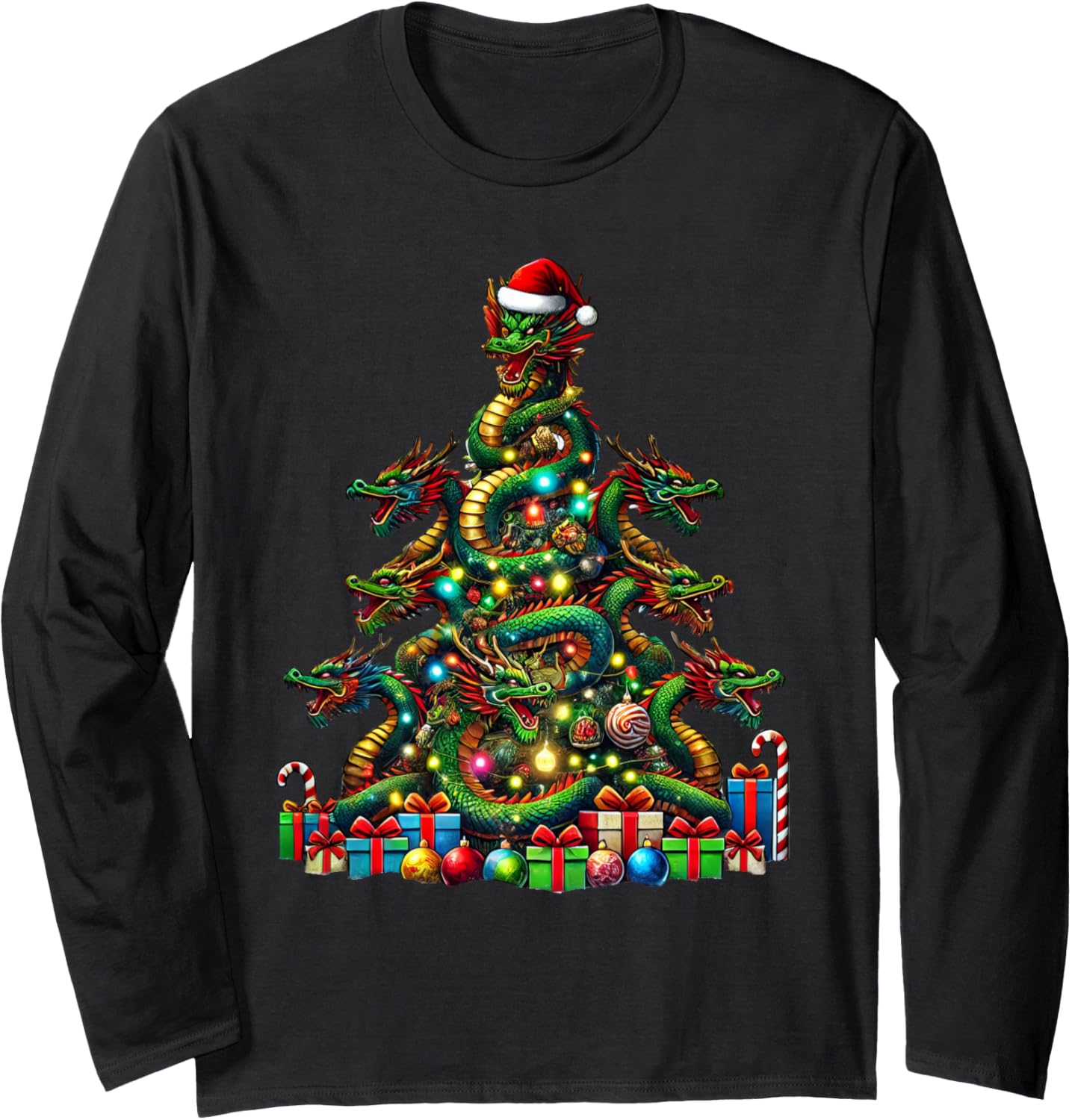 Dragon Christmas Tree Funny Dragon Xmas Long Sleeve T-Shirt