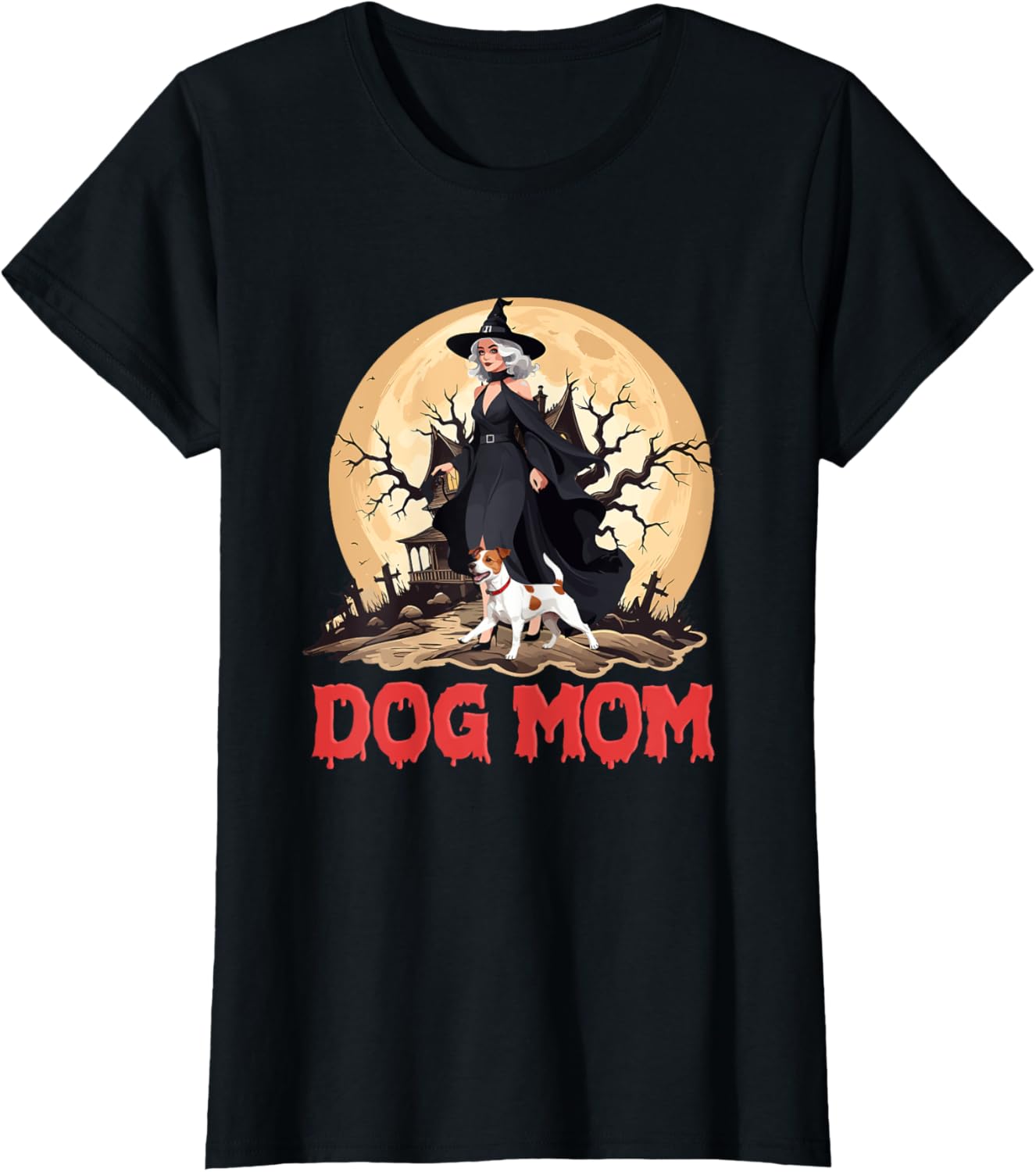 Dog Mom Halloween Witch Spooky Jack Russell Mom Dog Lover Women T-Shirt