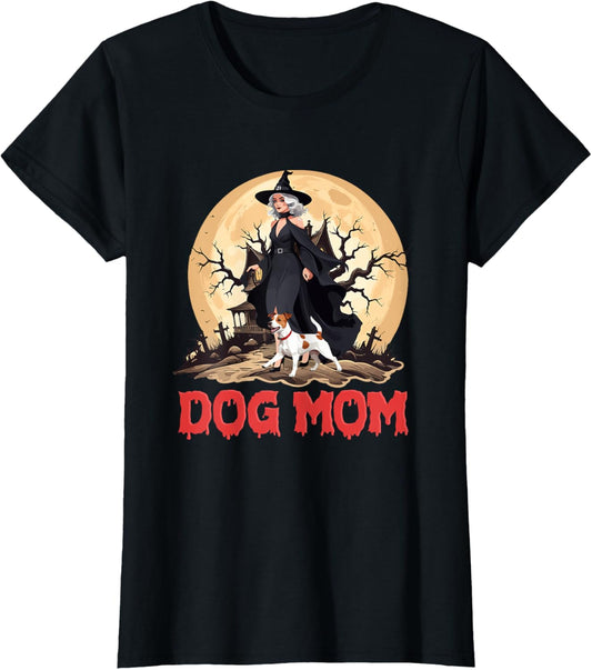 Dog Mom Halloween Witch Spooky Jack Russell Mom Dog Lover Women T-Shirt