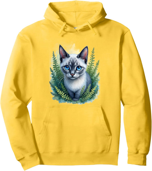 Enchanted Forest Blue Eyed Cat for Pet Lovers Flowers Pullover Hoodie