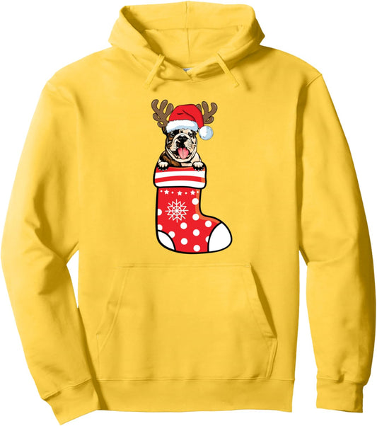 Fawn English Bulldog Santa Dog On Christmas Sock Merry Xmas Pullover Hoodie