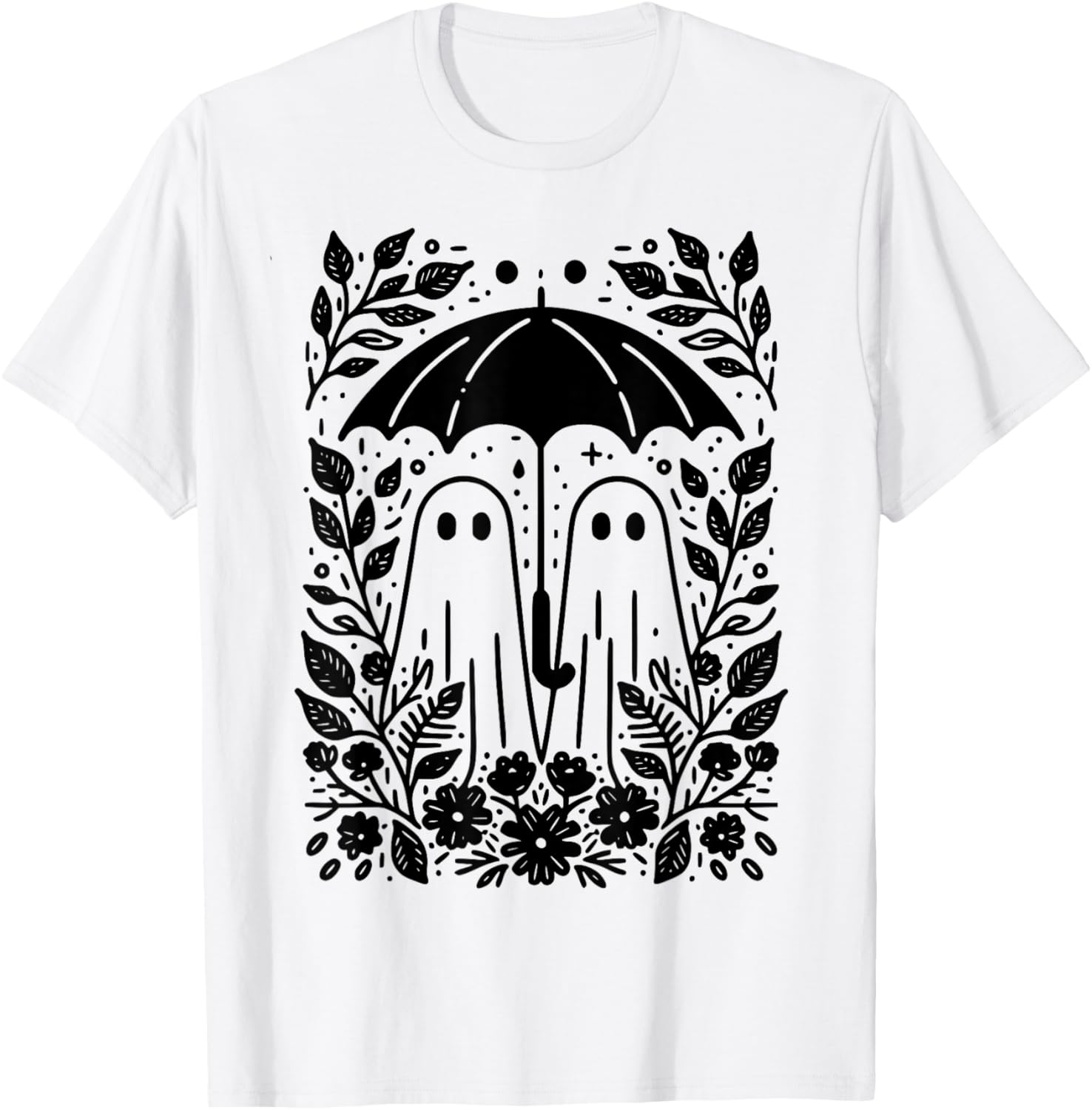 Floral Ghost Holds Umbrella Couple Spooky Season Women Men T-Shirt