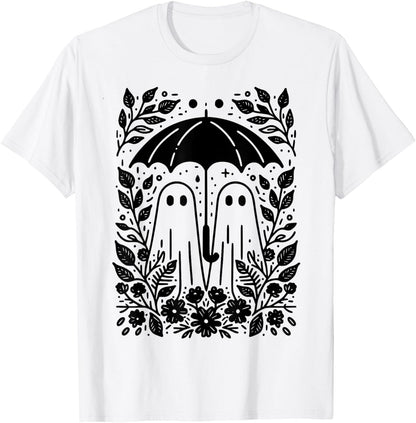 Floral Ghost Holds Umbrella Couple Spooky Season Women Men T-Shirt