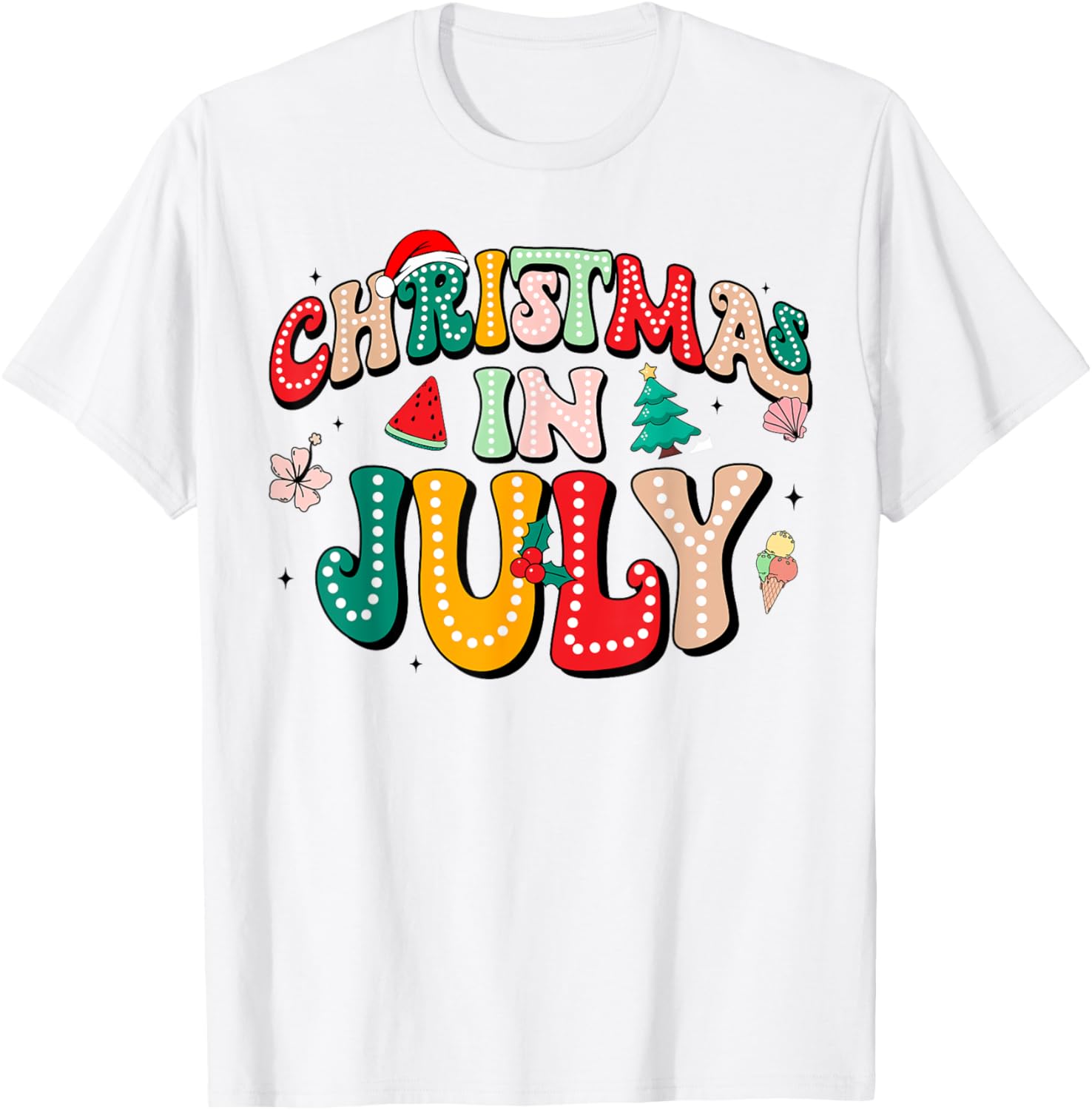 Groovy Christmas In July TShirt Women Men Kids Summer Beach T-Shirt