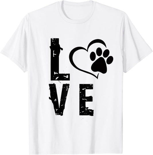 Dog Dad Mom Puppy Tee Love Dogs Paw Print Heart Women Men T-Shirt