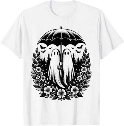 Floral Ghost Holds Umbrella Couple Spooky Season Women Men T-Shirt