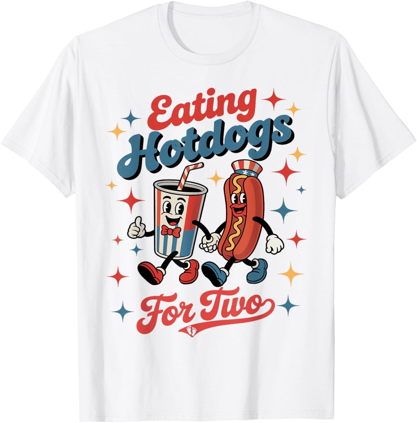 Eating Hotdogs for Two 4th of July Pregnancy Announcement T-Shirt
