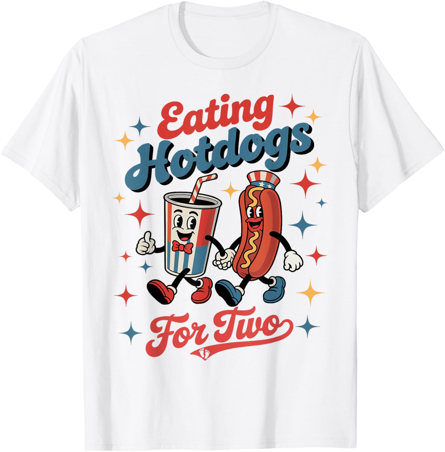 Eating Hotdogs for Two 4th of July Pregnancy Announcement T-Shirt