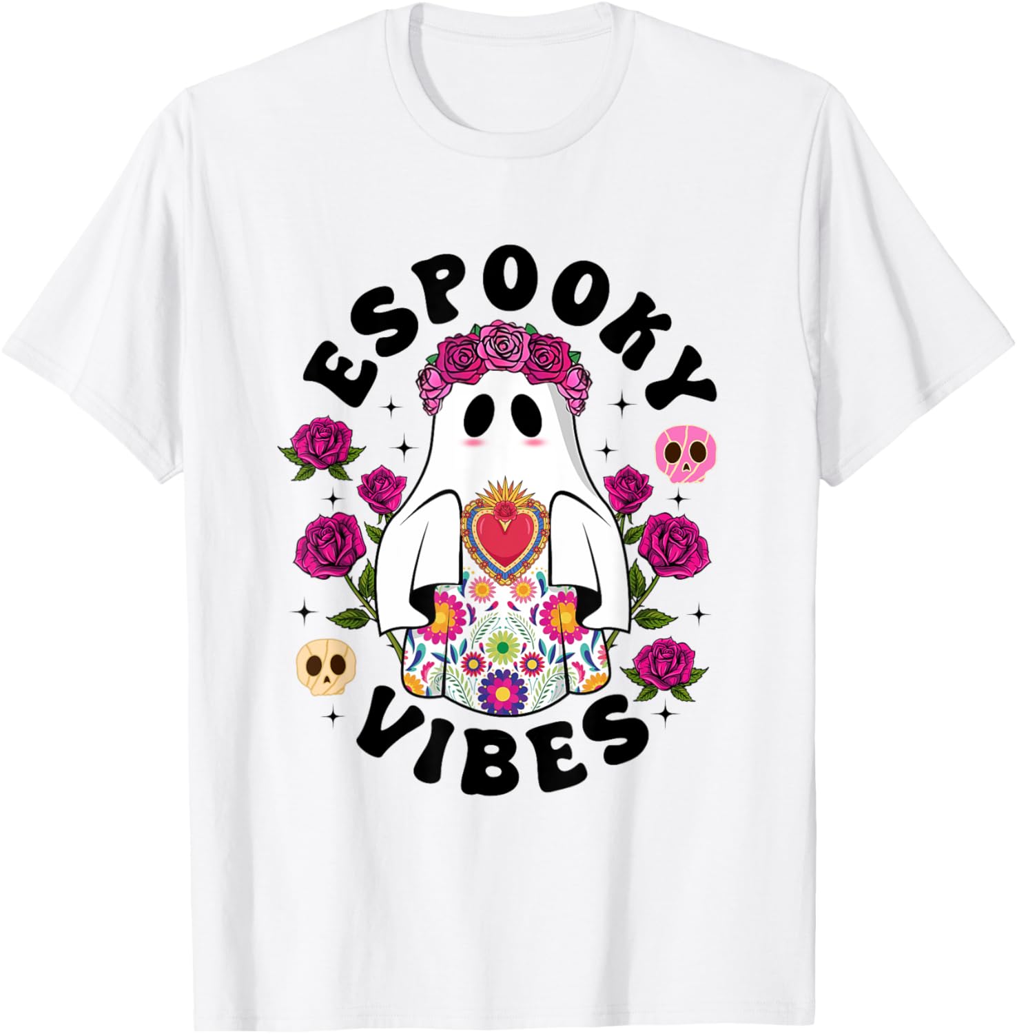 Espooky Vibes Halloween Mexican Ghost Roses Spooky Season T-Shirt