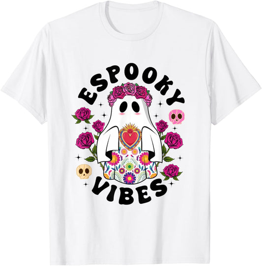 Espooky Vibes Halloween Mexican Ghost Roses Spooky Season T-Shirt
