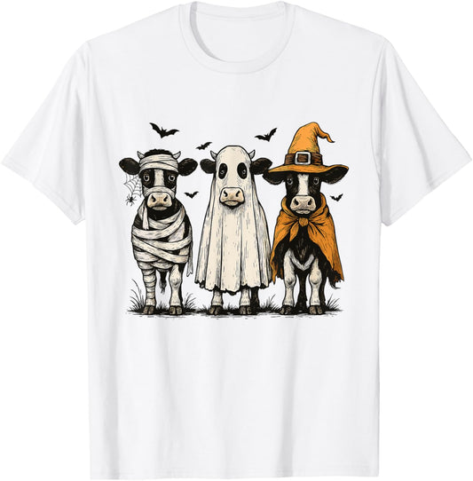 Funny Ghost Cow Halloween Cow Lover Cow Witch Spooky Season T-Shirt