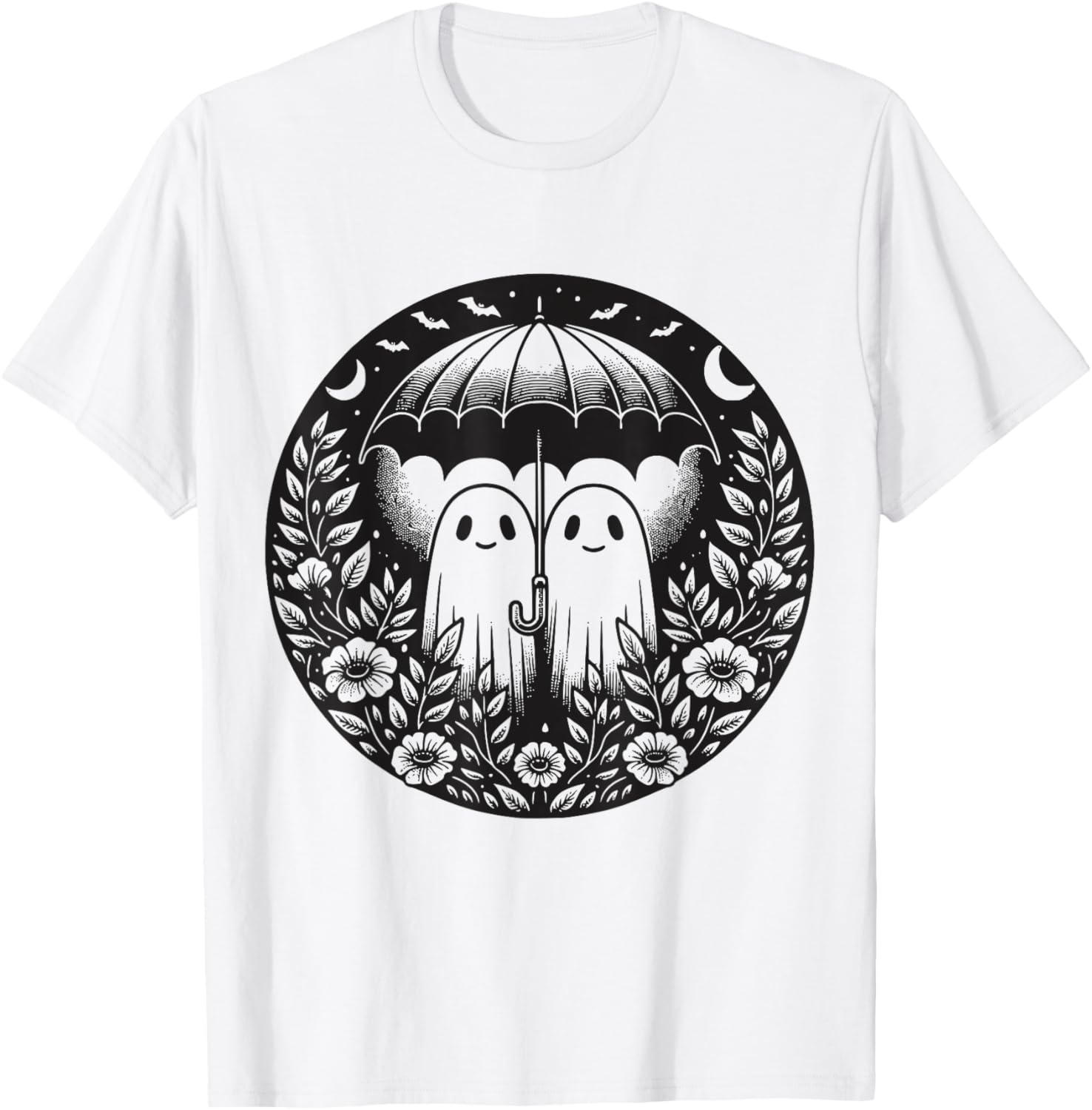 Floral Ghost Holds Umbrella Couple Spooky Season Women Men T-Shirt