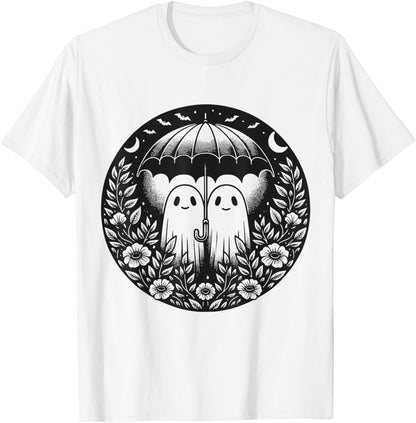 Floral Ghost Holds Umbrella Couple Spooky Season Women Men T-Shirt