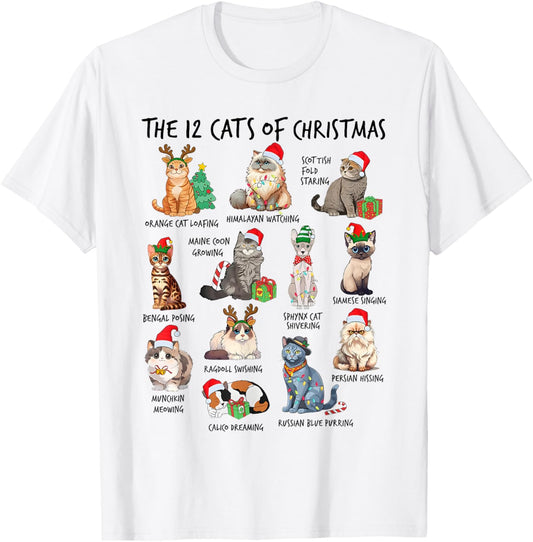 12 Cats of Christmas Funny Christmas Cat Lover Xmas Holiday Men Women Kids T-Shirt