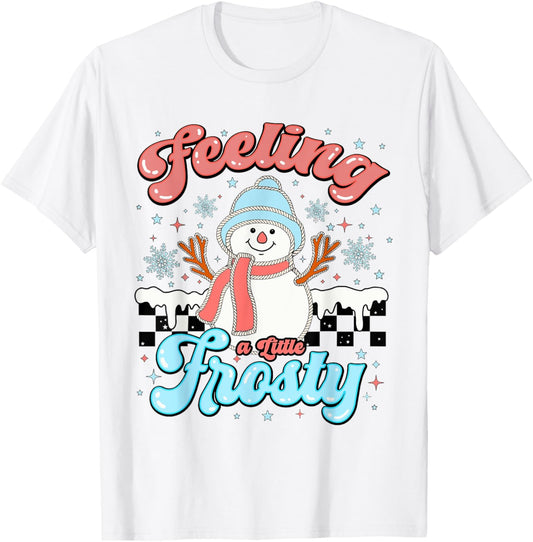 Feeling A Little Frosty Snowman Checkered Christmas Vibes T-Shirt