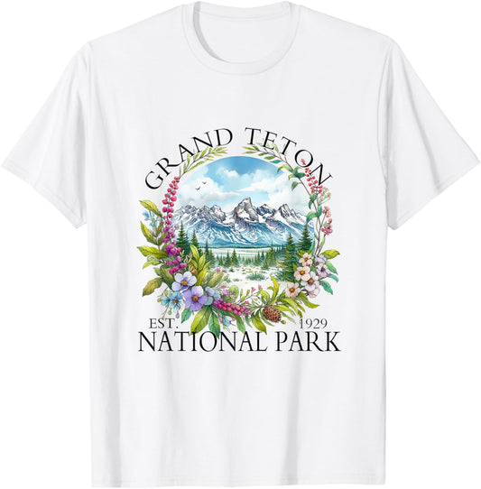 Floral Grand Teton National Park Hiking Camping Outdoor T-Shirt