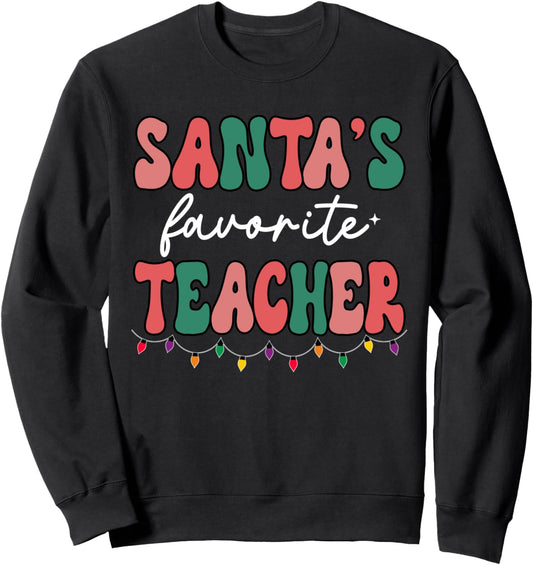 Groovy Christmas Lights Santas Favorite Teacher Sweatshirt