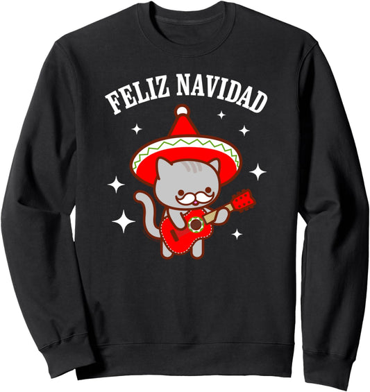 Funny Christmas Sweatshirt - Feliz Navidad Meowiachi Cat