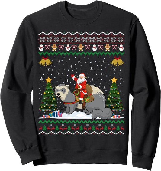 Ferret Ugly Xmas Gift Santa Riding Ferret Christmas Sweatshirt