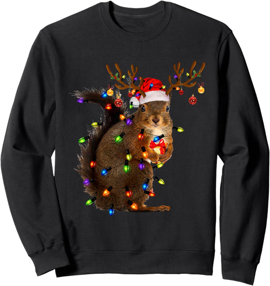 Funny Christmas Squirrel Lights Reindeer Christmas Pajamas Sweatshirt