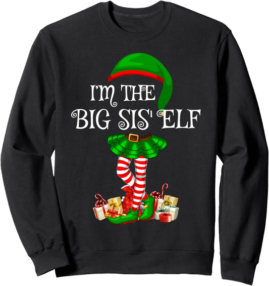 Family Matching Women Girls The Big Sis Sister Elf Christmas Sweatshirt