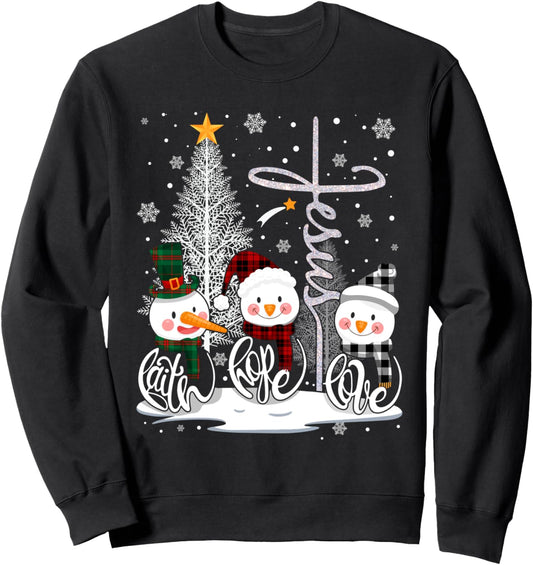 Faith Hope Love Snowman Jesus Christian Tree Christmas Sweatshirt